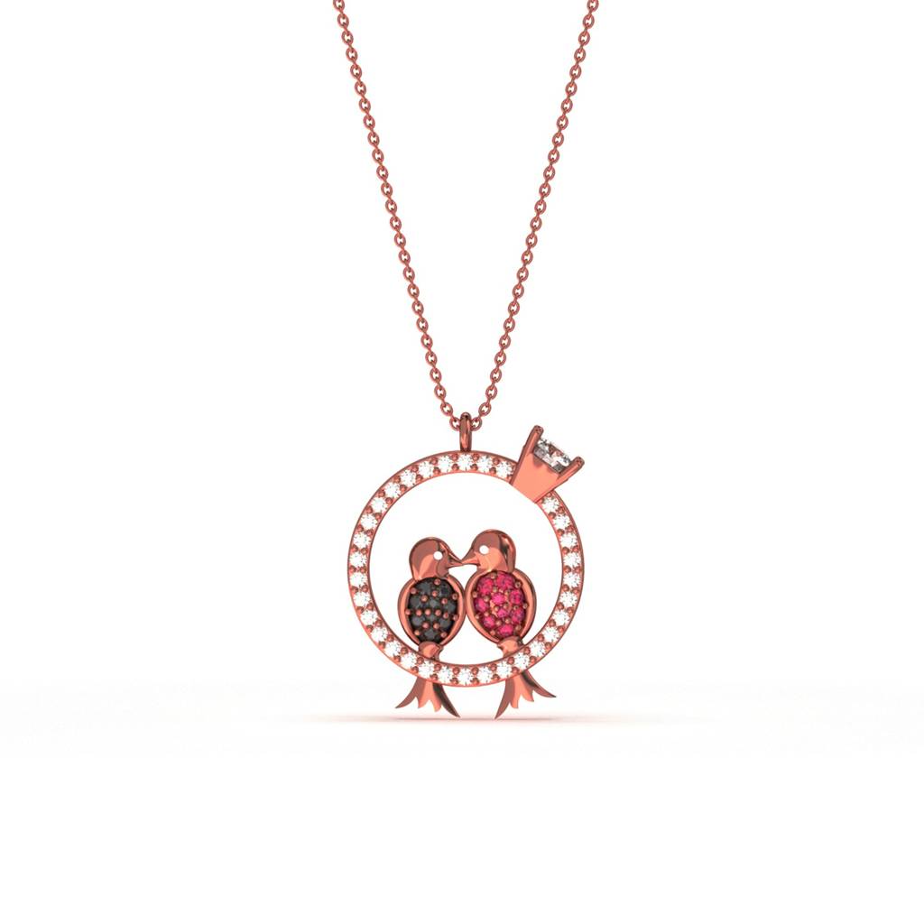 Rose Gold Love Birds Couple Gift Necklace : ZLP-1044