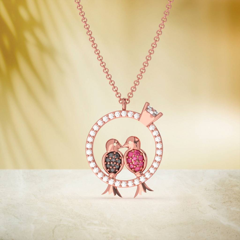 Rose Gold Love Birds Couple Gift Necklace : ZLP-1044