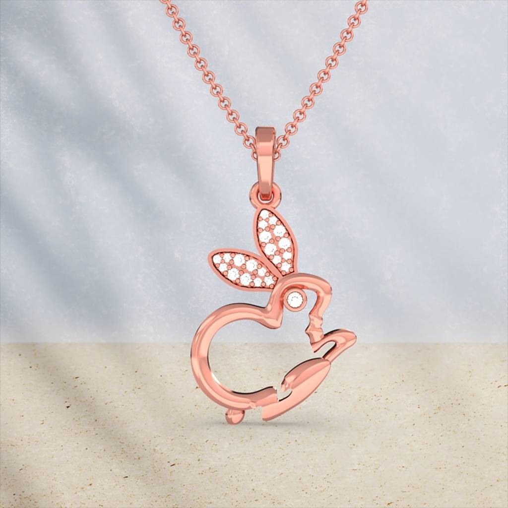 Rose Gold Rabbit Animal Silver Plated Pendant : ZLP-1045R