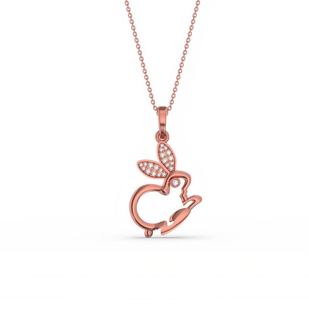Rose Gold Rabbit Animal Silver Plated Pendant : ZLP-1045R
