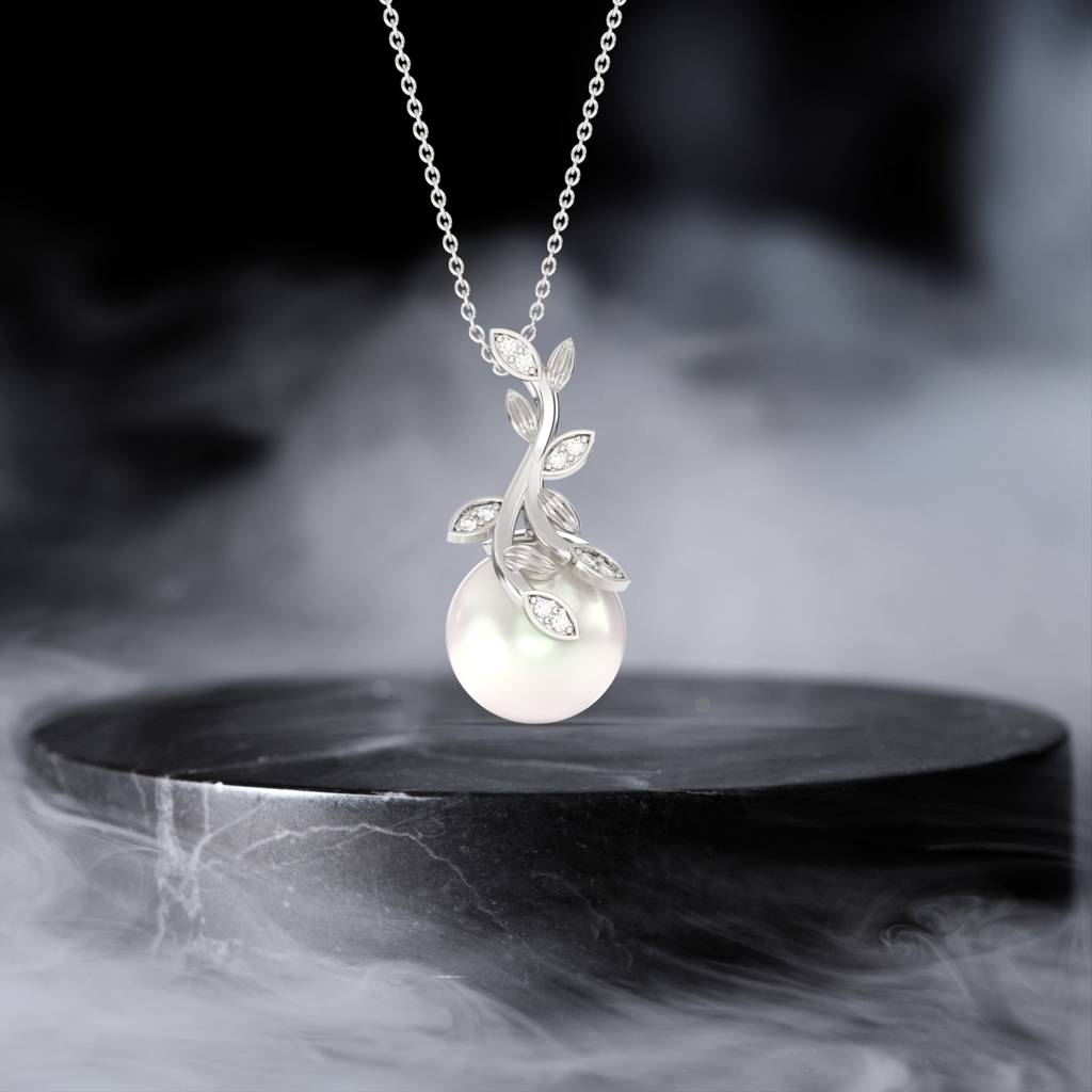 Silver Freshwater Cultured Pearl And Diamond Drop Pendant : ZLP-1046