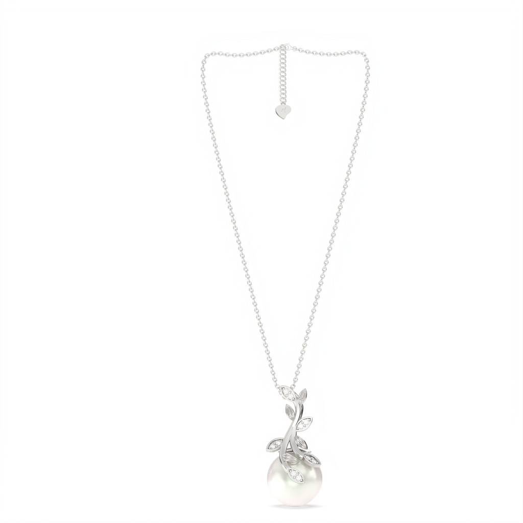 Silver Freshwater Cultured Pearl And Diamond Drop Pendant : ZLP-1046