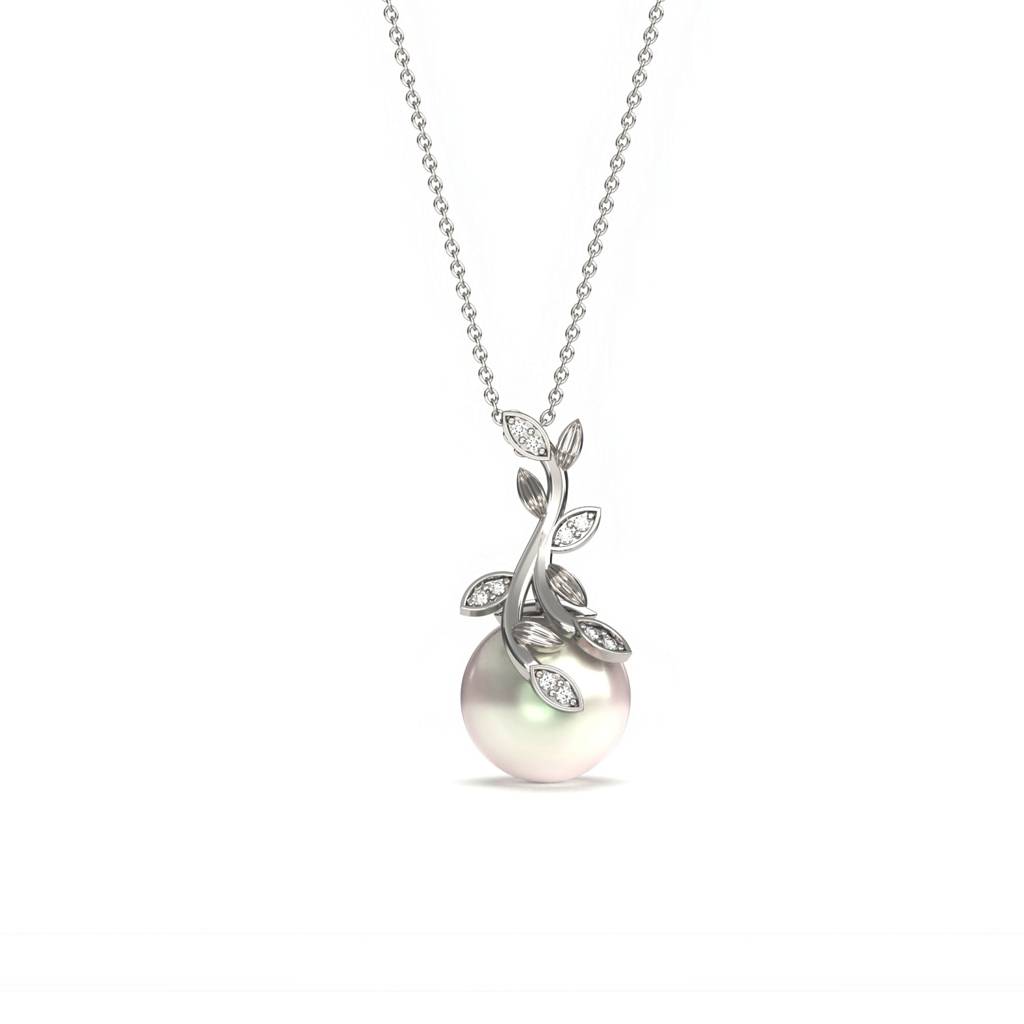Silver Freshwater Cultured Pearl And Diamond Drop Pendant : ZLP-1046
