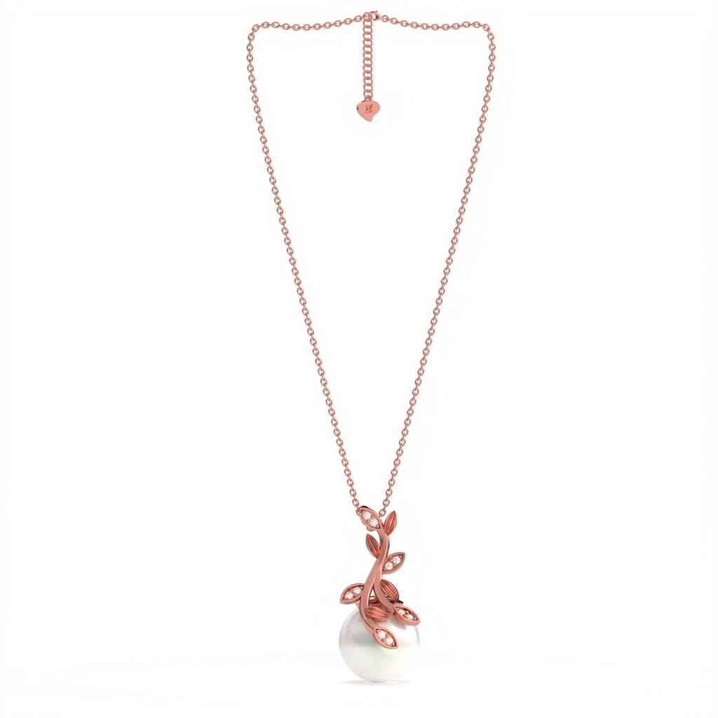 Rose Gold Freshwater Cultured Pearl And Diamond Drop Pendant : ZLP-1046R