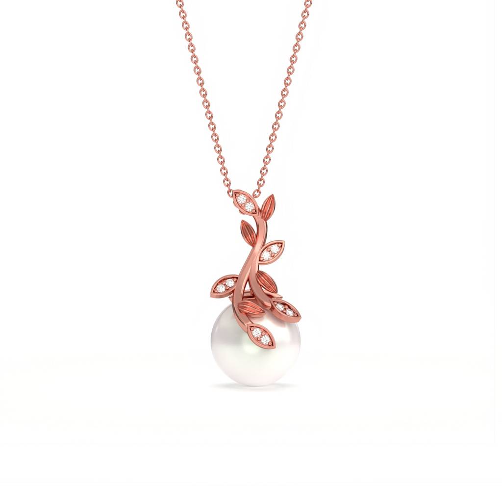 Rose Gold Freshwater Cultured Pearl And Diamond Drop Pendant : ZLP-1046R