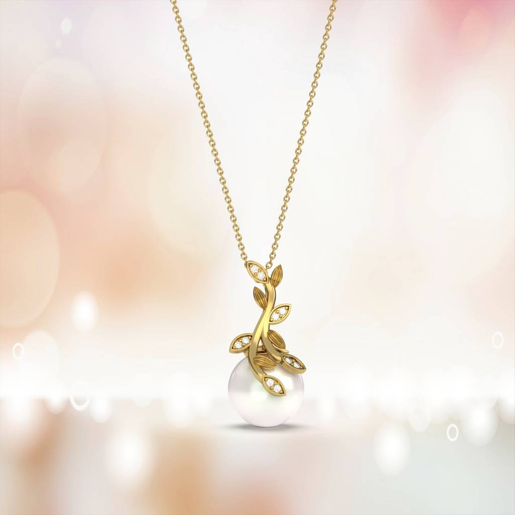 Golden Freshwater Cultured Pearl And Diamond Drop Pendant : ZLP-1046Y