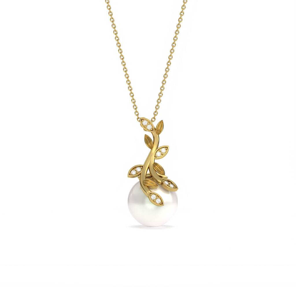 Golden Freshwater Cultured Pearl And Diamond Drop Pendant : ZLP-1046Y