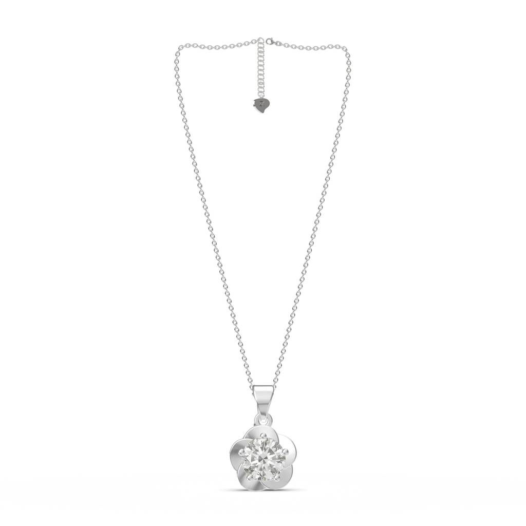 Silver Floral Flower Solitaire Pendant : ZLP-1047