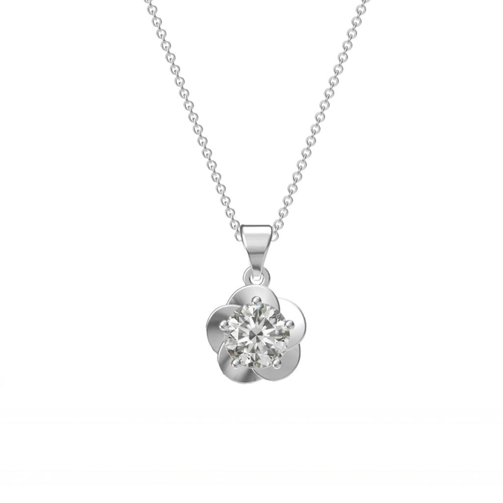 Silver Floral Flower Solitaire Pendant : ZLP-1047