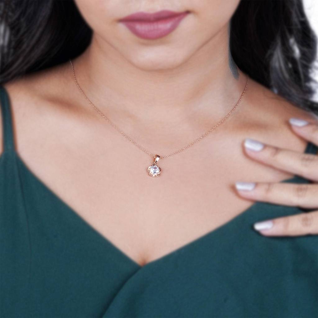 Rose Gold Floral Flower Solitaire Pendant : ZLP-1047R