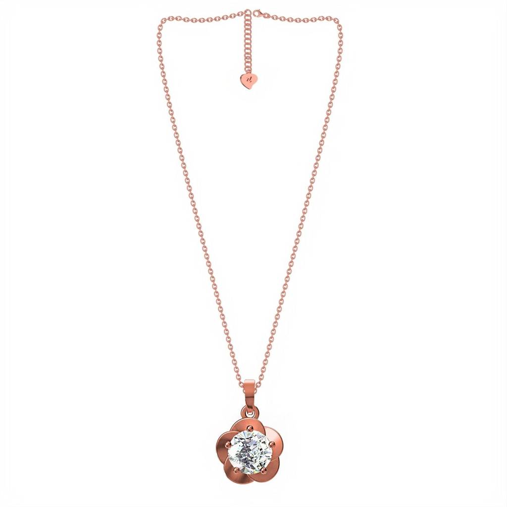 Rose Gold Floral Flower Solitaire Pendant : ZLP-1047R
