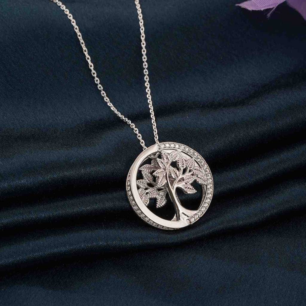 Silver Tree Circle Pendant : ZLP-1048