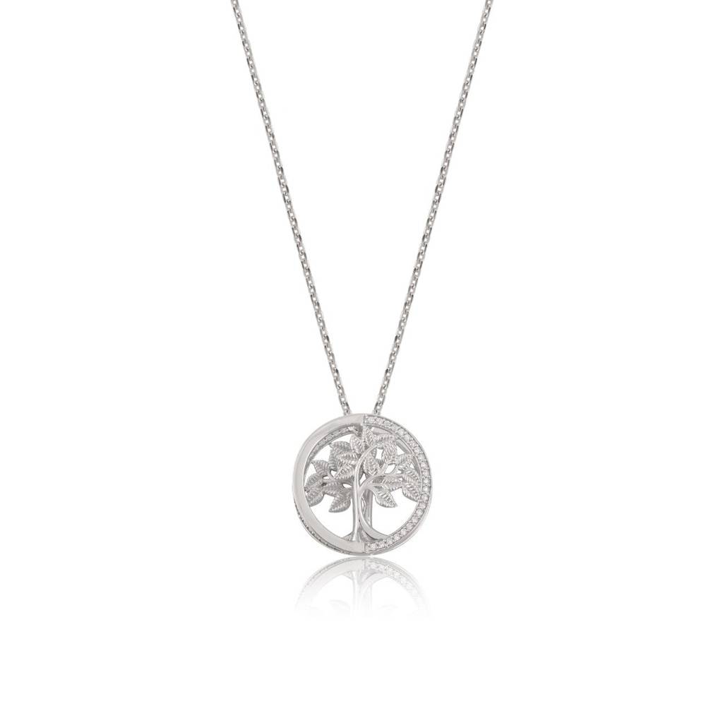 Silver Tree Circle Pendant : ZLP-1048