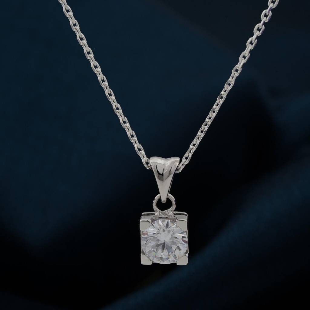 Silver Classy Solitaire Pendant : ZLP-1052