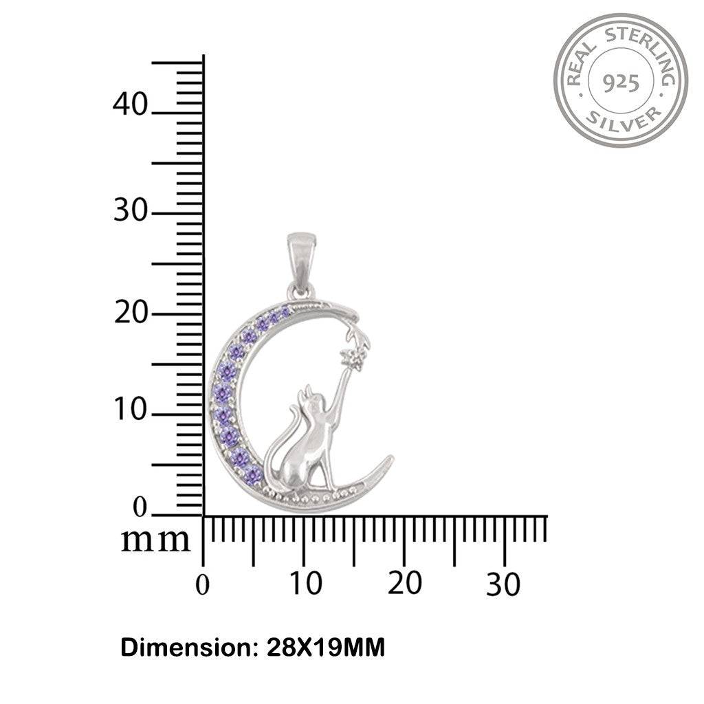 Silver Amethyst Moon Cat Pendant : ZLP-1057