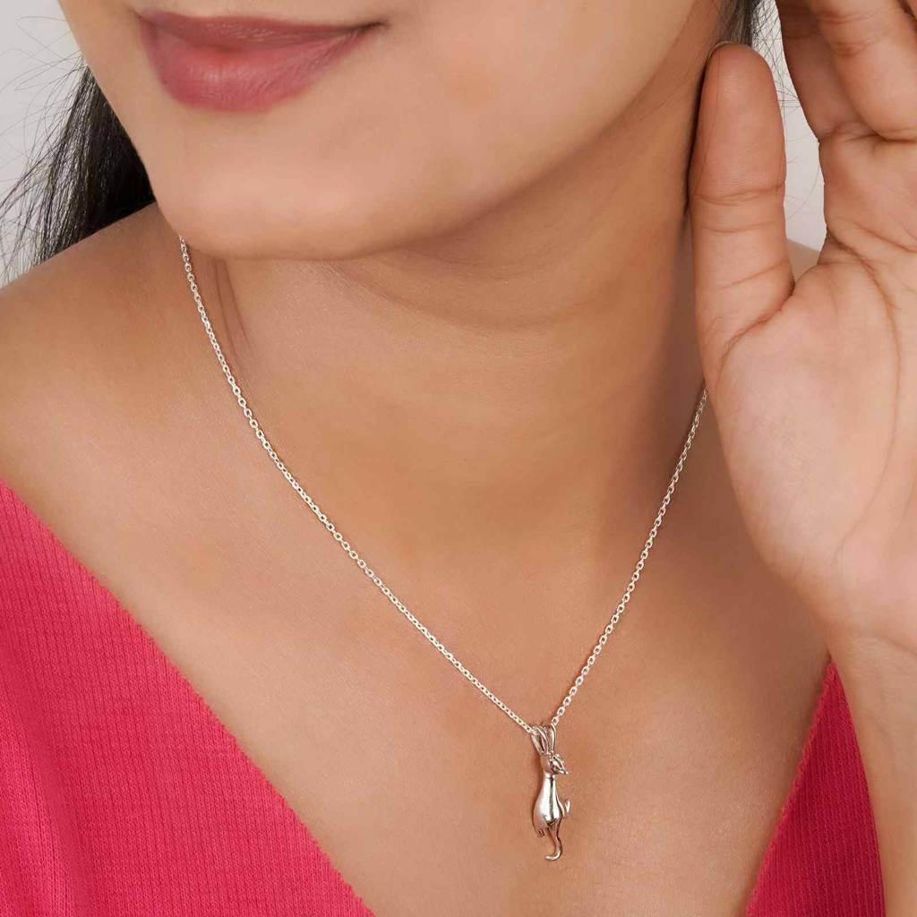 Silver Cute Cat Pendant : ZLP-1061