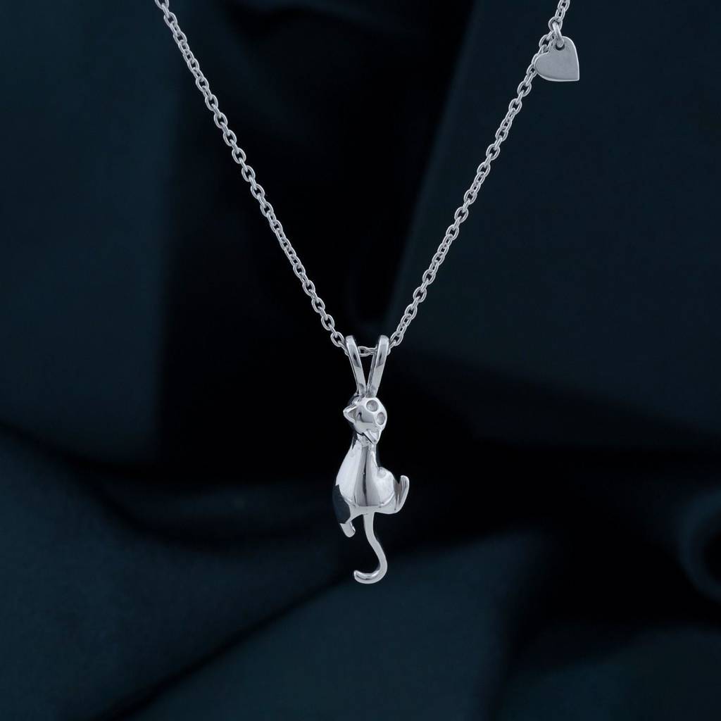 Silver Cute Cat Pendant : ZLP-1061