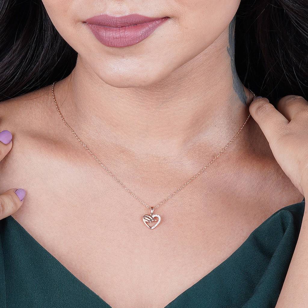 Rose Gold Love Heart Wings Pendant : ZLP-1062