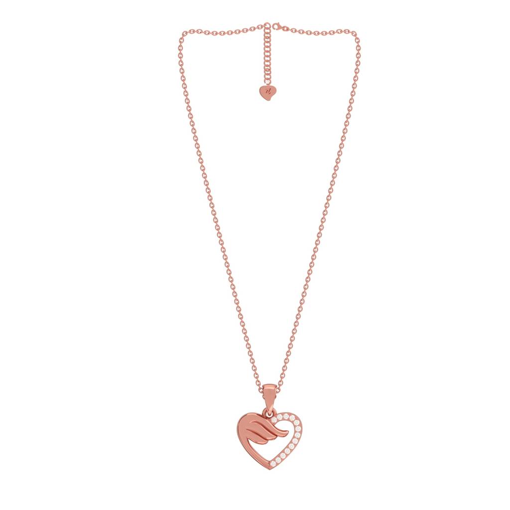 Rose Gold Love Heart Wings Pendant : ZLP-1062
