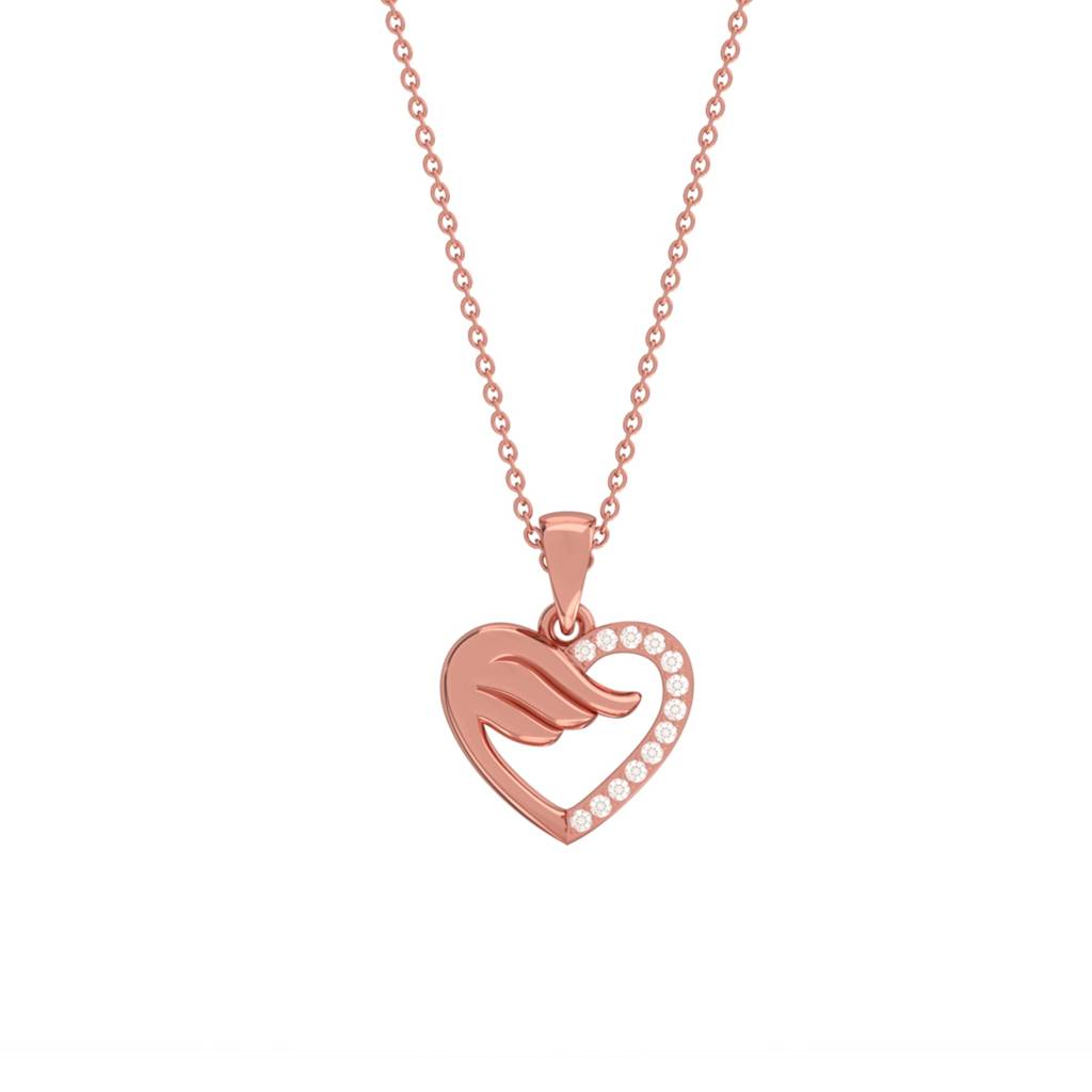 Rose Gold Love Heart Wings Pendant : ZLP-1062