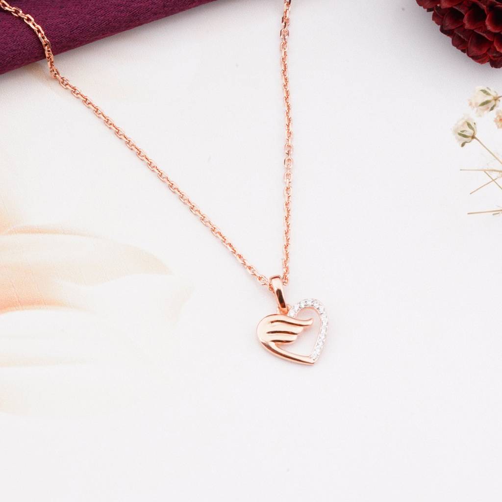 Rose Gold Love Heart Wings Pendant : ZLP-1062
