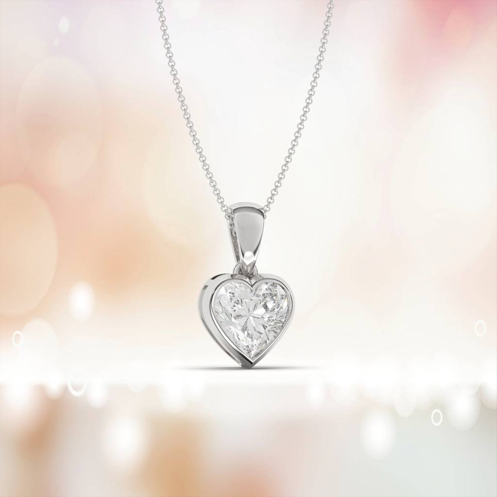 Silver Solitaire Heart Bazel Set Pendant : ZLP-1063
