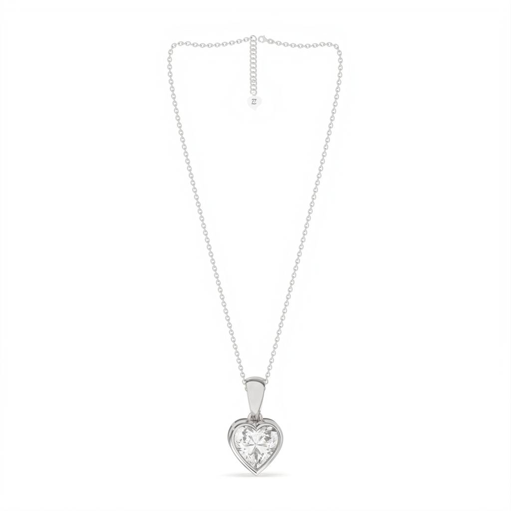 Silver Solitaire Heart Bazel Set Pendant : ZLP-1063