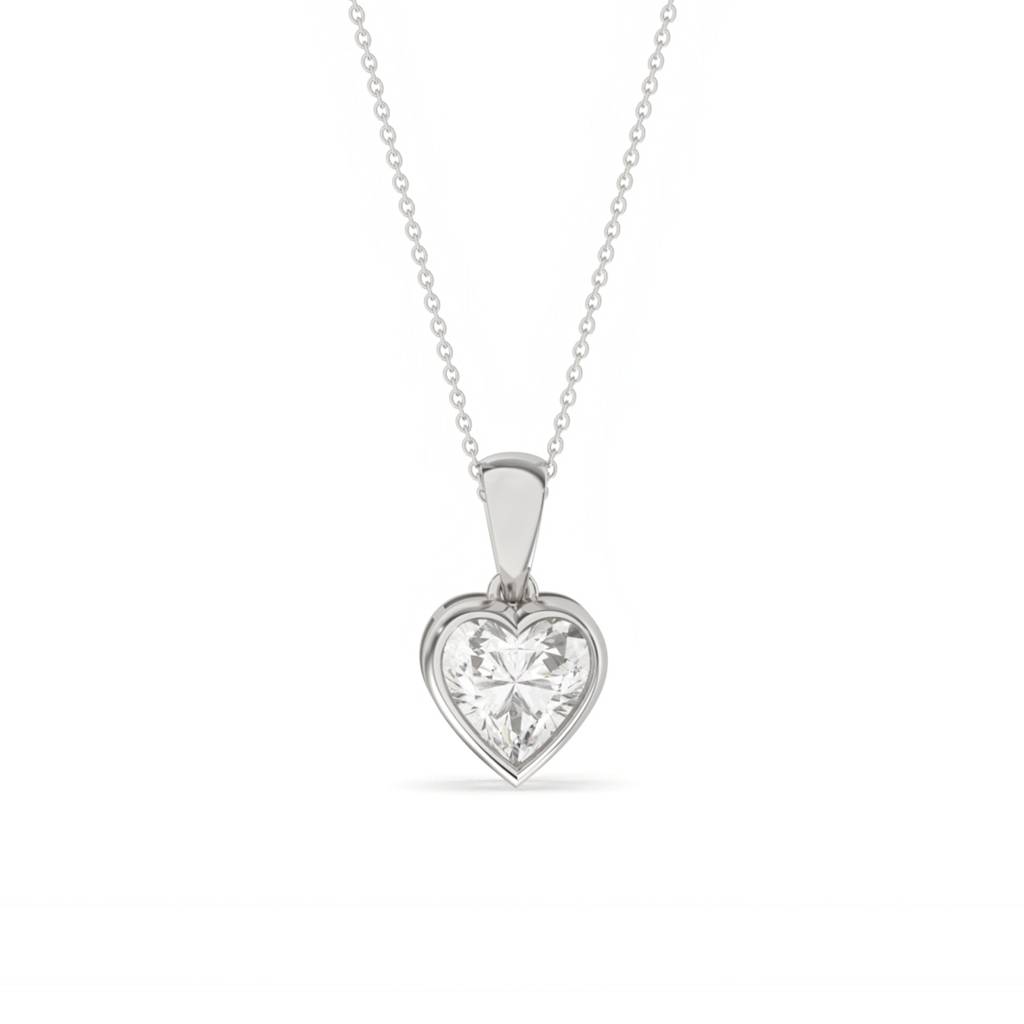 Silver Solitaire Heart Bazel Set Pendant : ZLP-1063