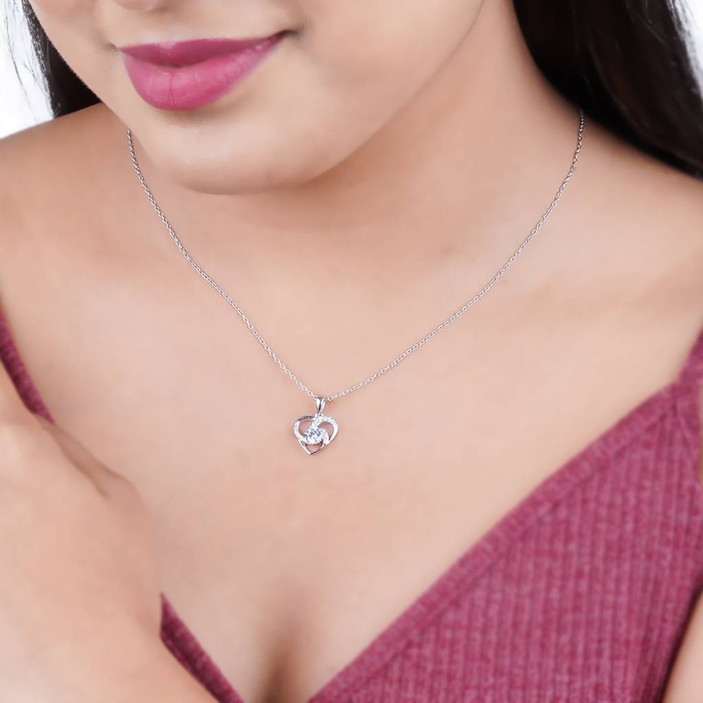 Sterling Silver Heart Love Pendant : ZLP-1064W