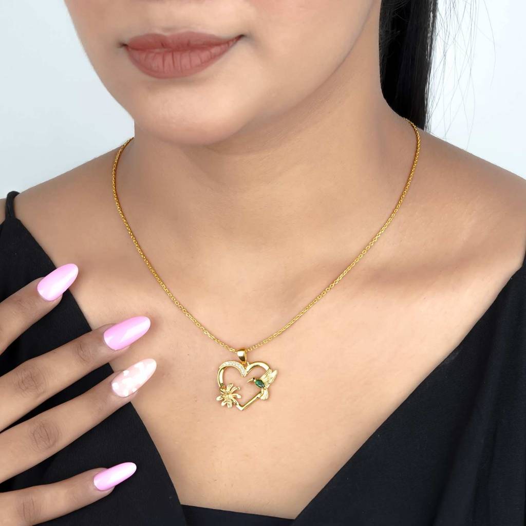 Golden Hummingbird Green Emerald Pendant : ZLP-1075Y