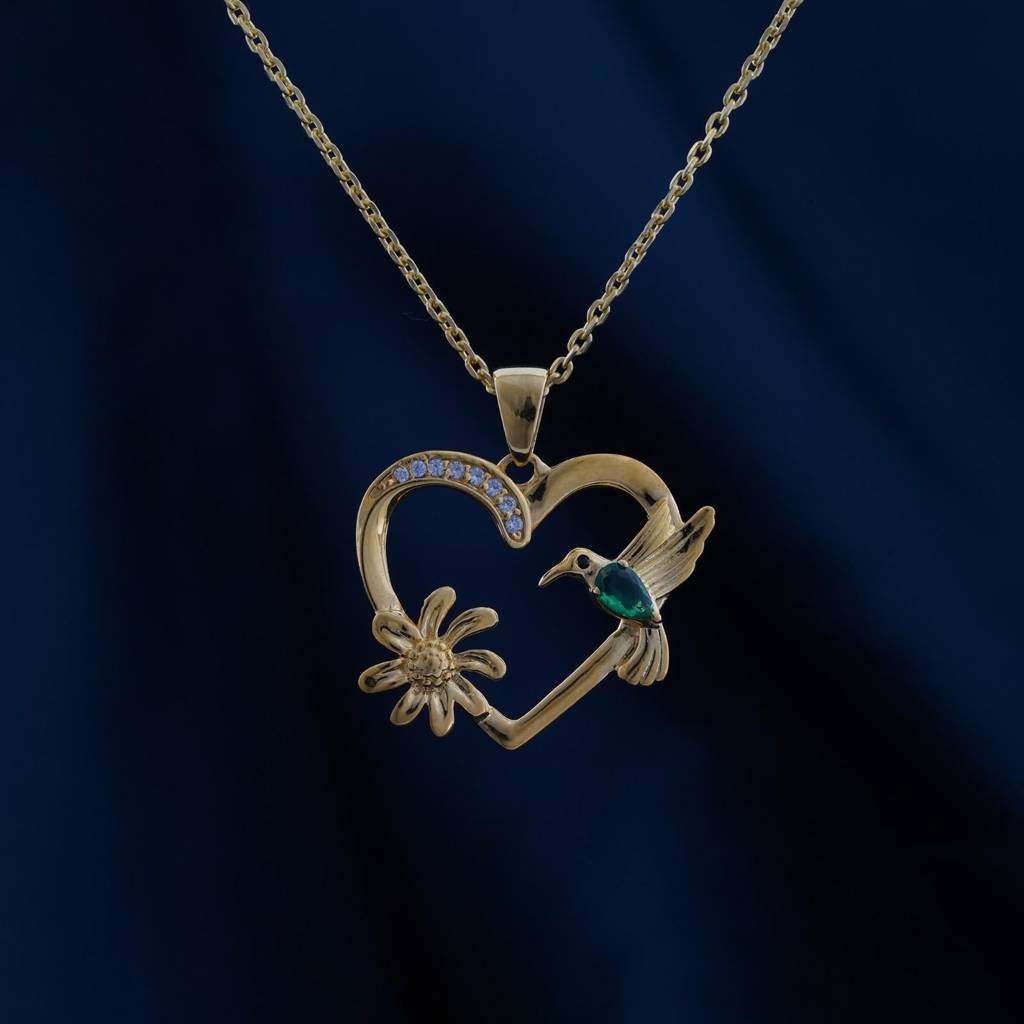 Golden Hummingbird Green Emerald Pendant : ZLP-1075Y
