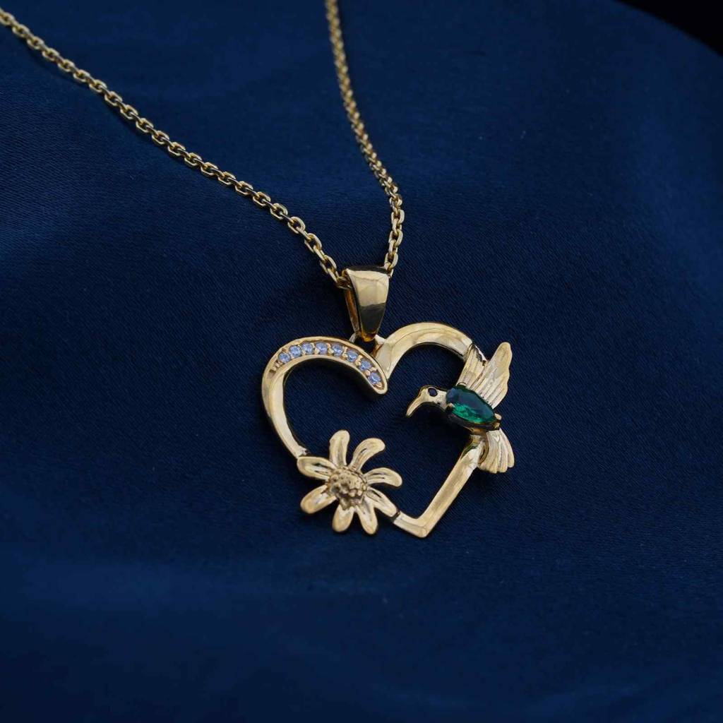 Golden Hummingbird Green Emerald Pendant : ZLP-1075Y