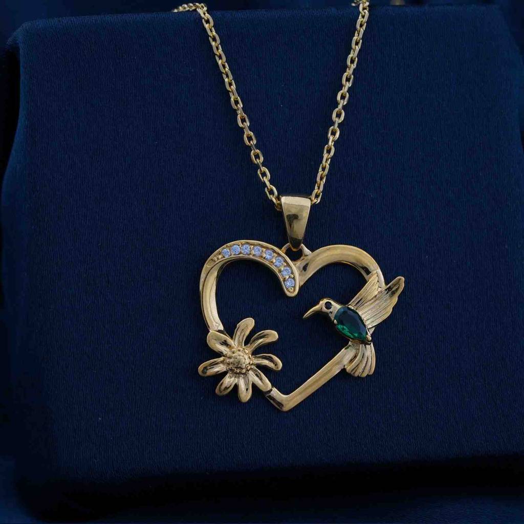 Golden Hummingbird Green Emerald Pendant : ZLP-1075Y