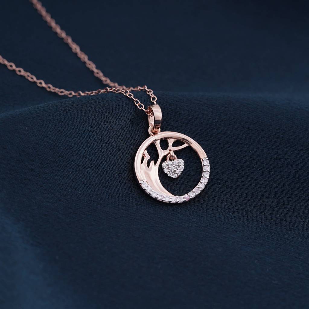 Silver Tree Of Life With Heart Charm Circle Pendant : ZLP-1085