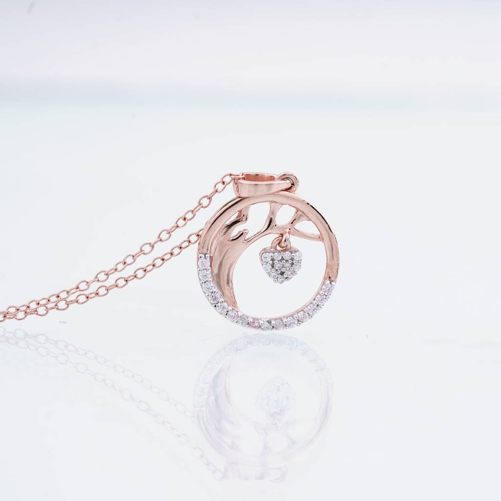 Silver Tree Of Life With Heart Charm Circle Pendant : ZLP-1085