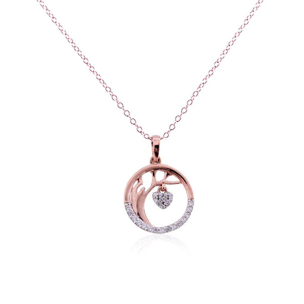 Silver Tree Of Life With Heart Charm Circle Pendant : ZLP-1085