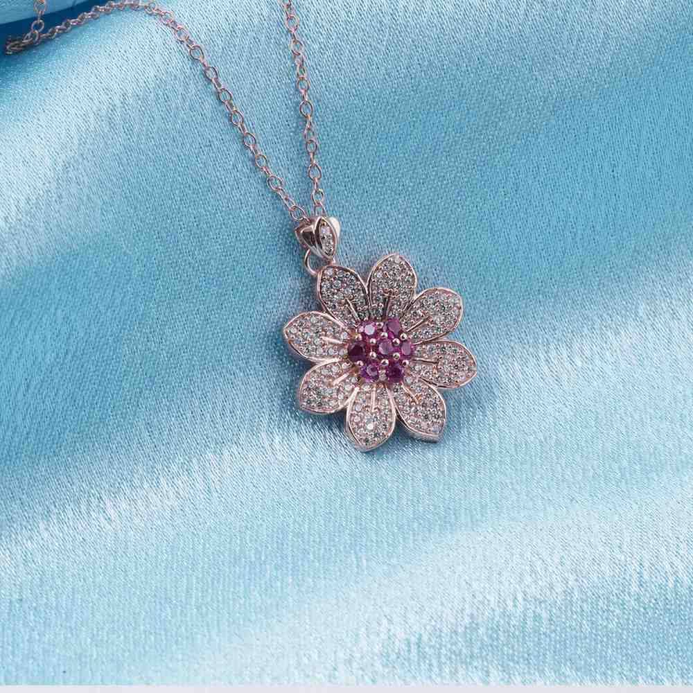 Rose Gold Pink Floral Pendant : ZLP-1088