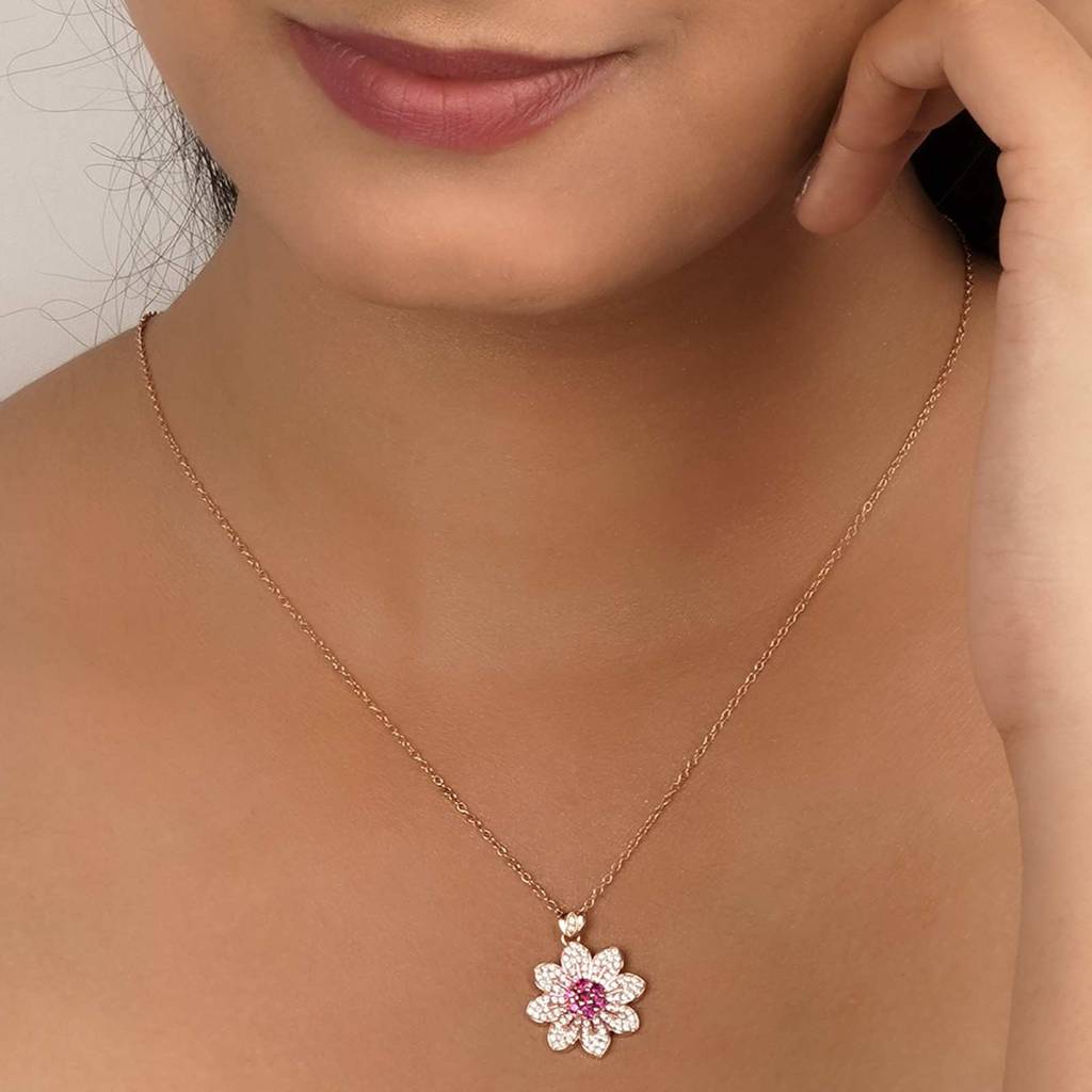 Rose Gold Pink Floral Pendant : ZLP-1088