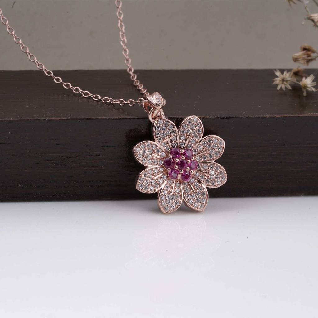 Rose Gold Pink Floral Pendant : ZLP-1088