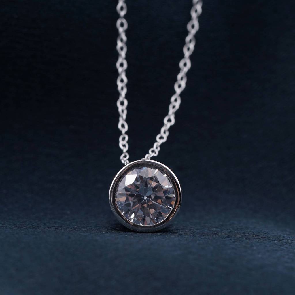 Silver Classic Solitaire Bezel Pendant : ZLP-1090