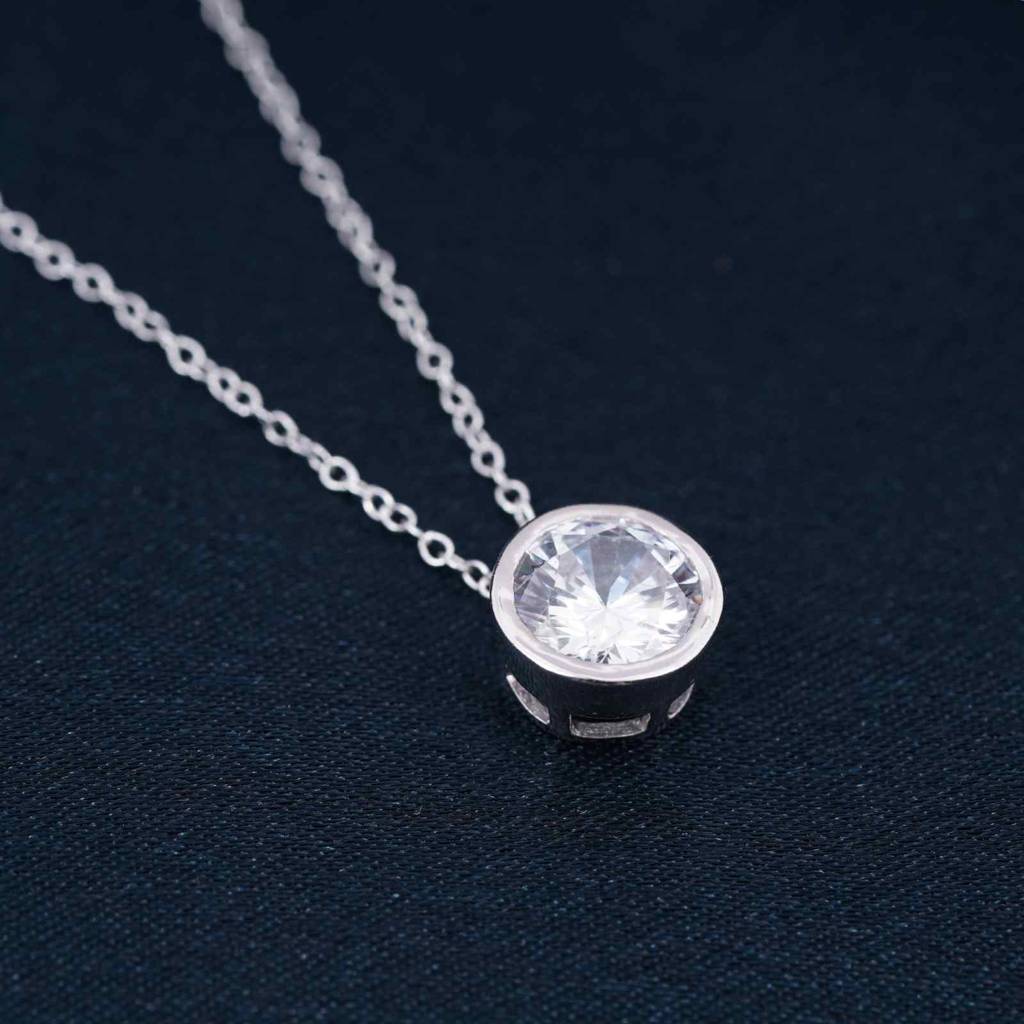 Silver Classic Solitaire Bezel Pendant : ZLP-1090