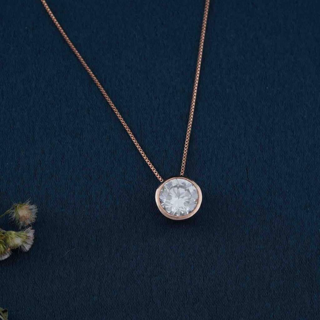 Rose Gold Classic Solitaire Bezel Pendant : ZLP-1090R