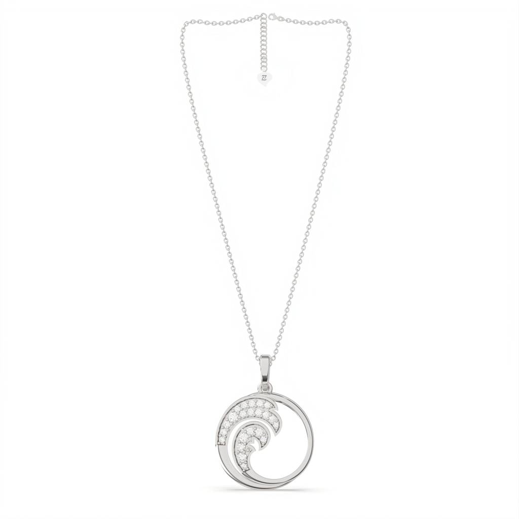 Silver Cubic Zircon Crystal Wave Pendant : ZLP-1093