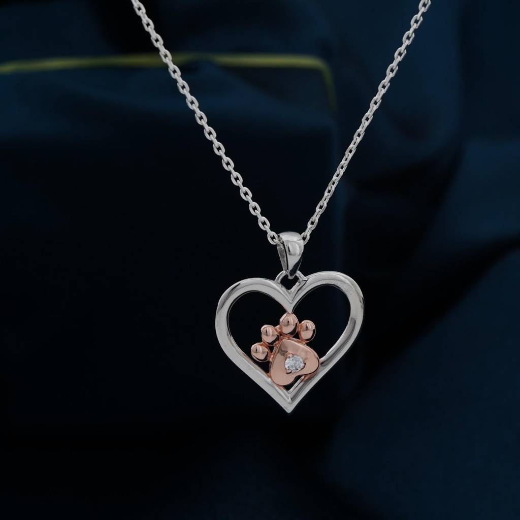 Heart Paw Two Tone Pendant : ZLP-1095