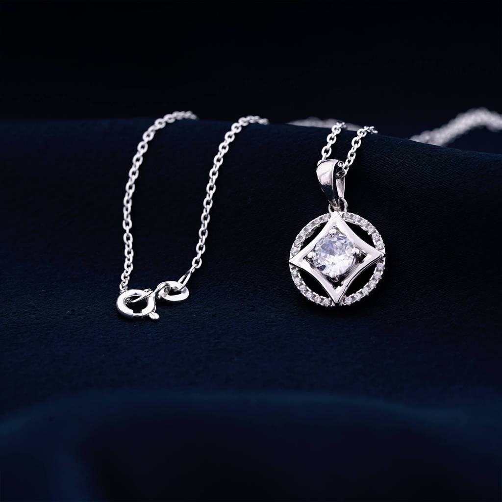 Silver Zircon Studded Star Circle Pendant : ZLP-1065