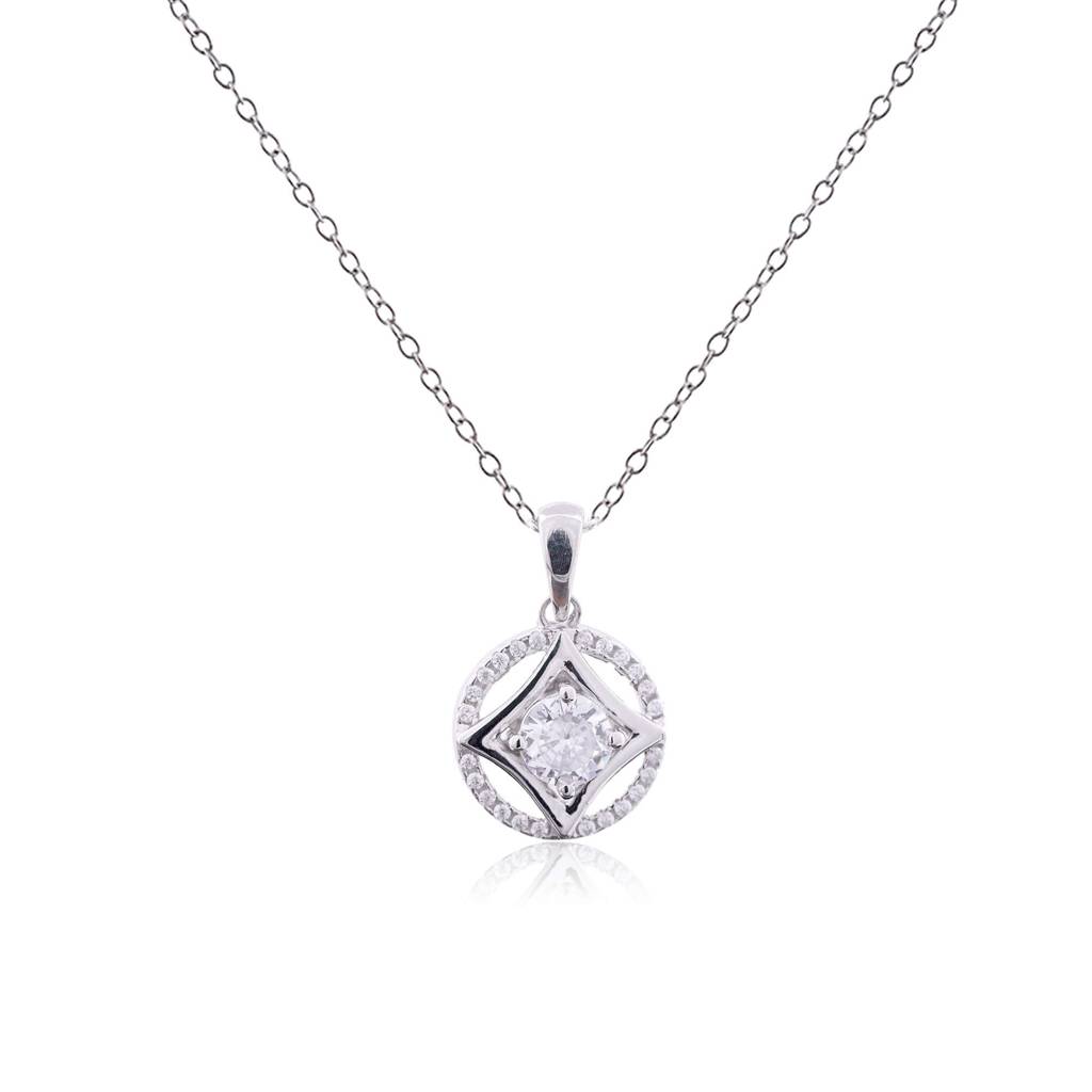 Silver Zircon Studded Star Circle Pendant : ZLP-1065
