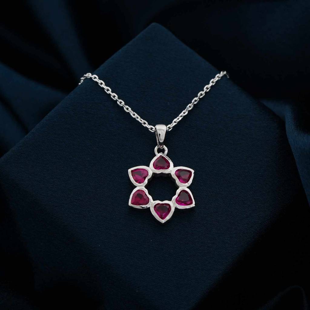 Silver Star Floral Ruby Pendant : ZLP-1102