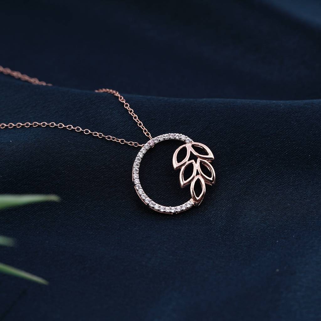 Rose Gold Diamond Vine Circle Pendant : ZLP-1069