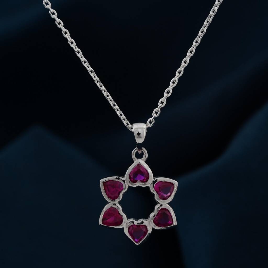 Silver Star Floral Ruby Pendant : ZLP-1102