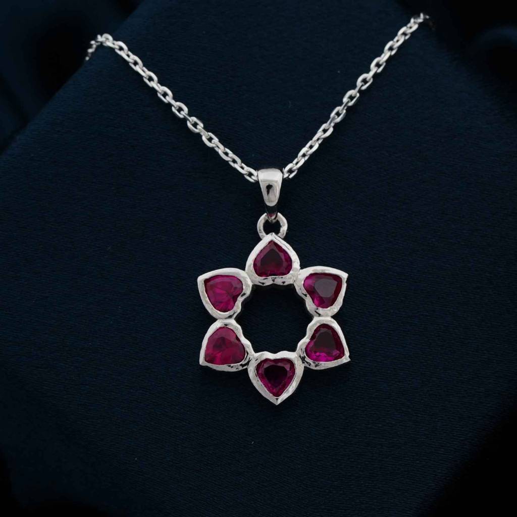 Silver Star Floral Ruby Pendant : ZLP-1102